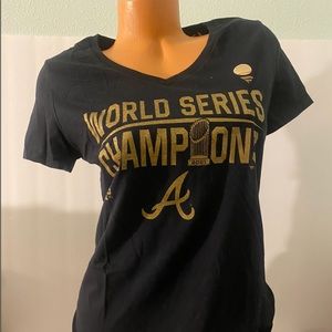 Fanatics Atlanta Braves World Series Champions Shirt Womens V Neck Small NEW